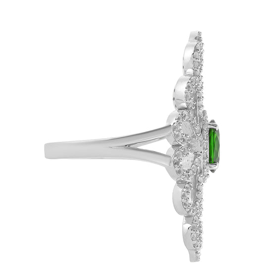 Anillo de Plata con Diópsido de Cromo y Topacio Blanco
