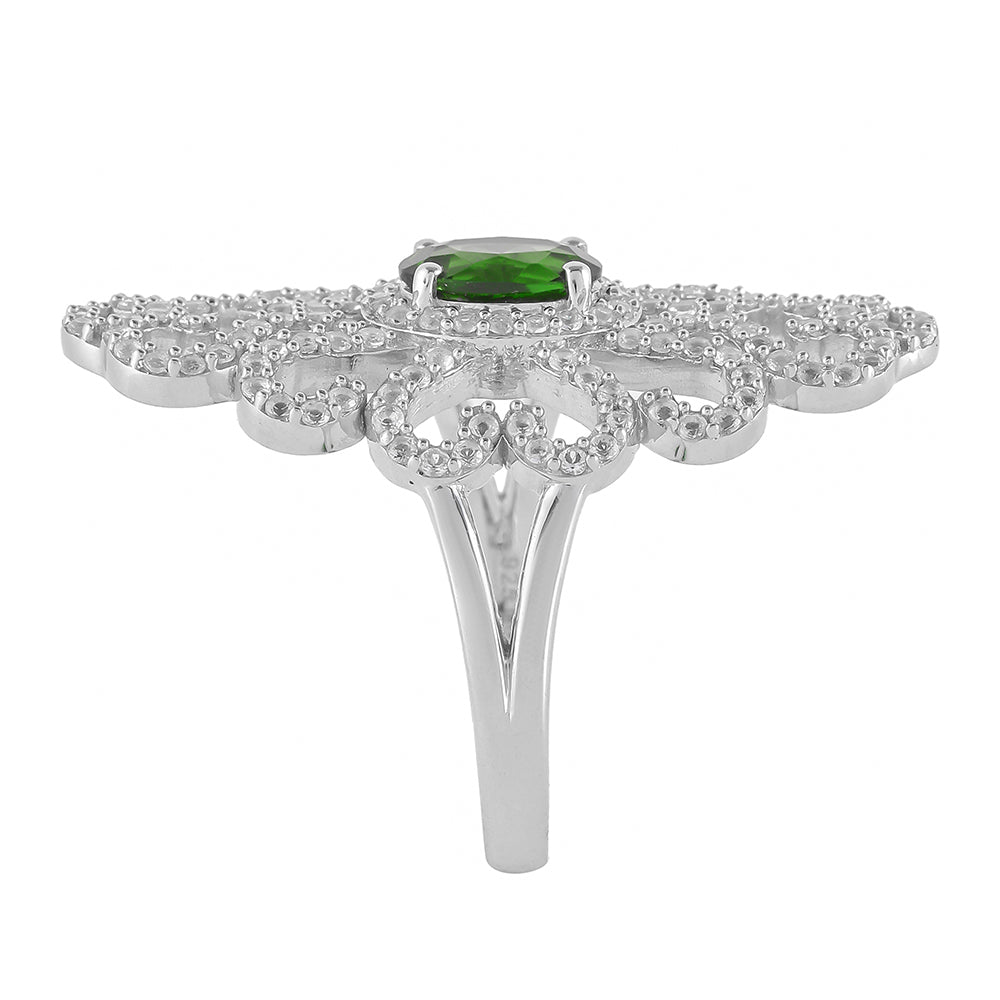 Anillo de Plata con Diópsido de Cromo y Topacio Blanco 3 