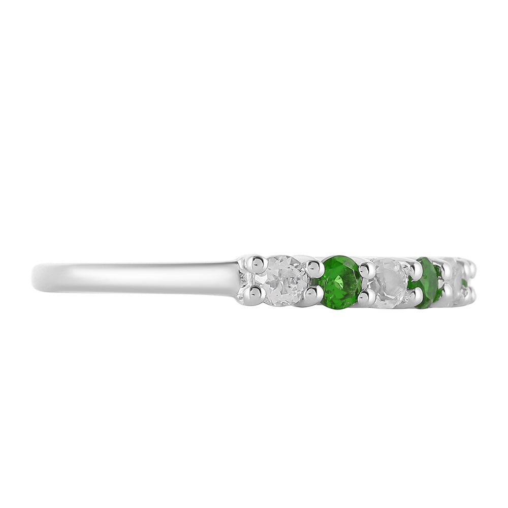 Anillo de Plata con Diópsido de Cromo y Topacio Blanco 2 