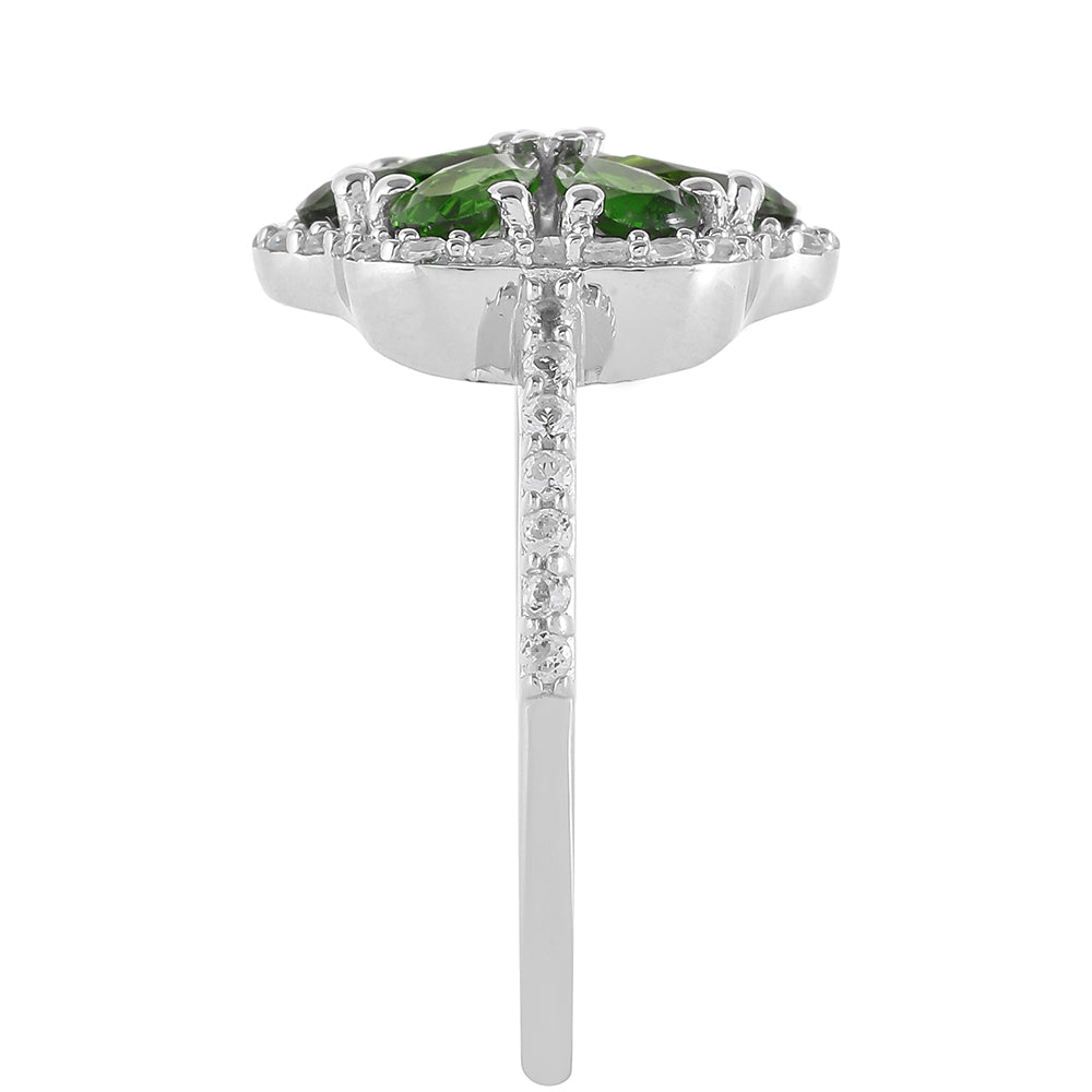 Anillo de Plata con Diópsido de Cromo y Topacio Blanco 3 