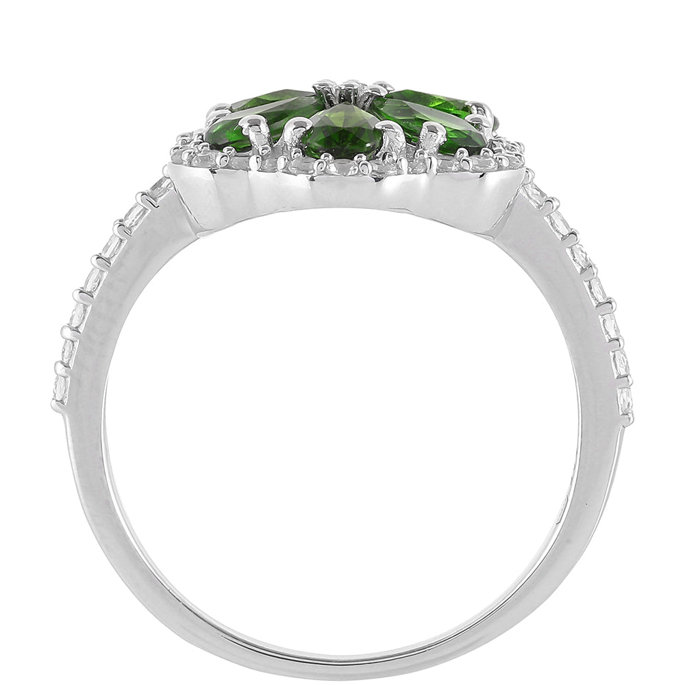 Anillo de Plata con Diópsido de Cromo y Topacio Blanco 4 