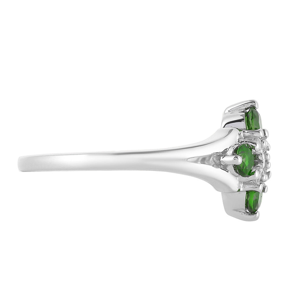 Anillo de Plata con Diópsido de Cromo y Topacio Blanco 2 