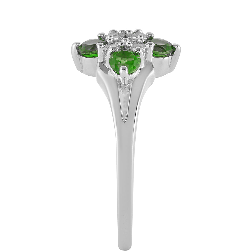 Anillo de Plata con Diópsido de Cromo y Topacio Blanco