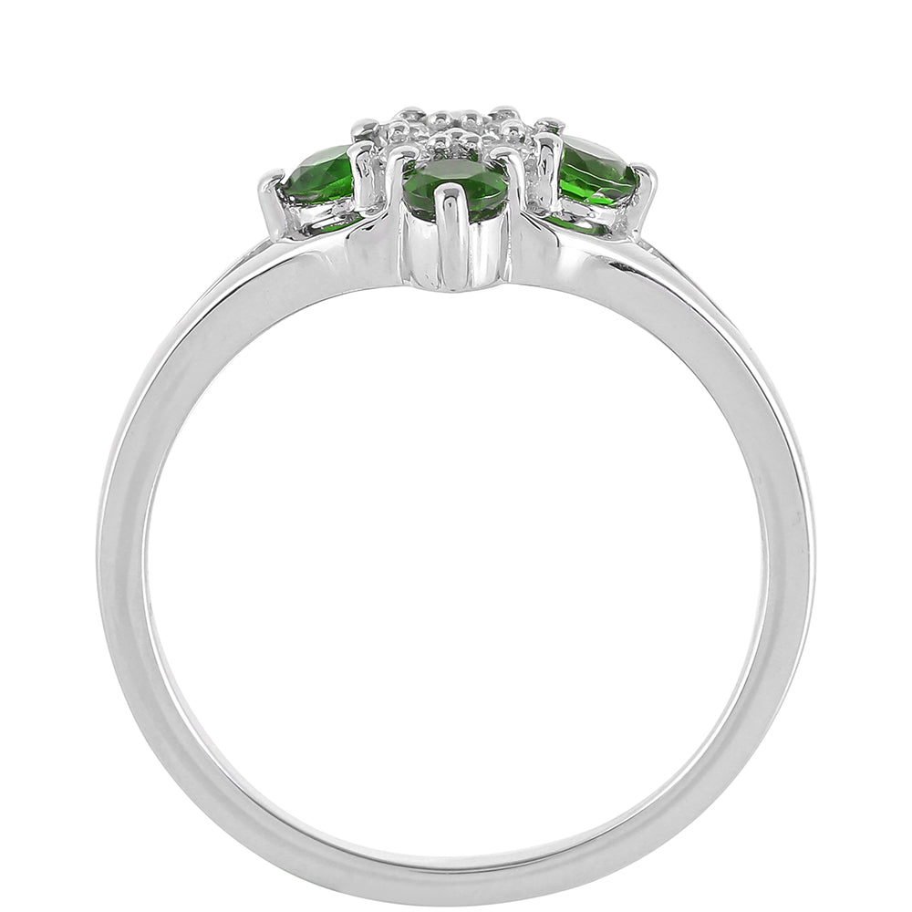 Anillo de Plata con Diópsido de Cromo y Topacio Blanco 4 