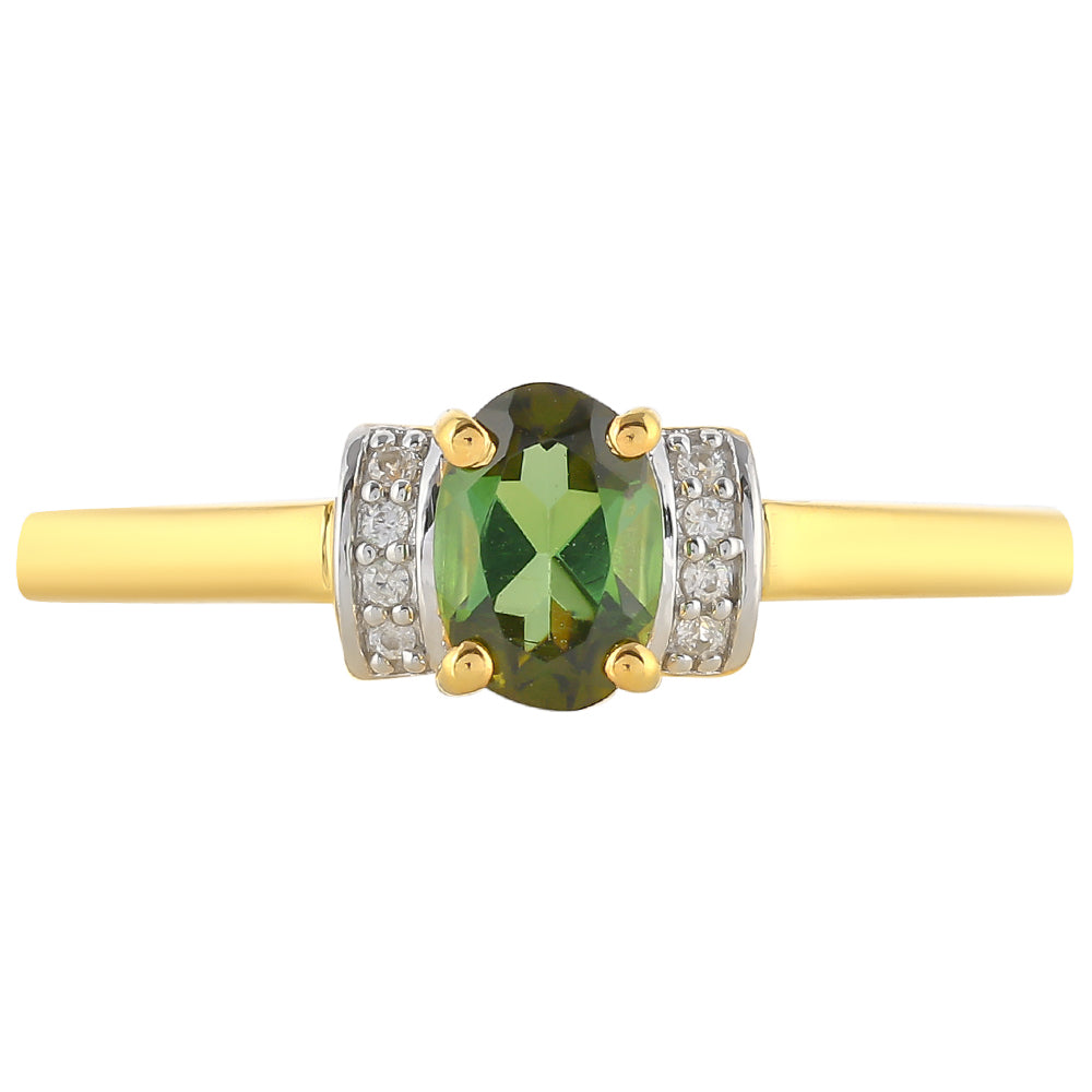 Anillo de Plata Bañada en Oro con Turmalina Verde y Zircón natural