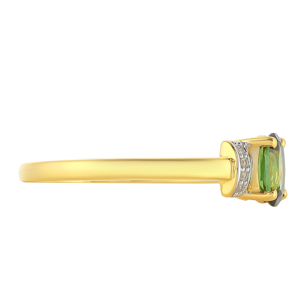 Anillo de Plata Bañada en Oro con Turmalina Verde y Zircón natural 2 
