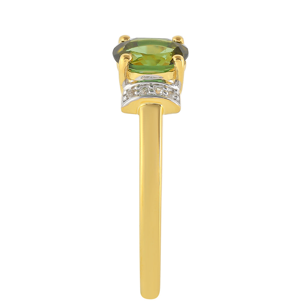Anillo de Plata Bañada en Oro con Turmalina Verde y Zircón natural 3 
