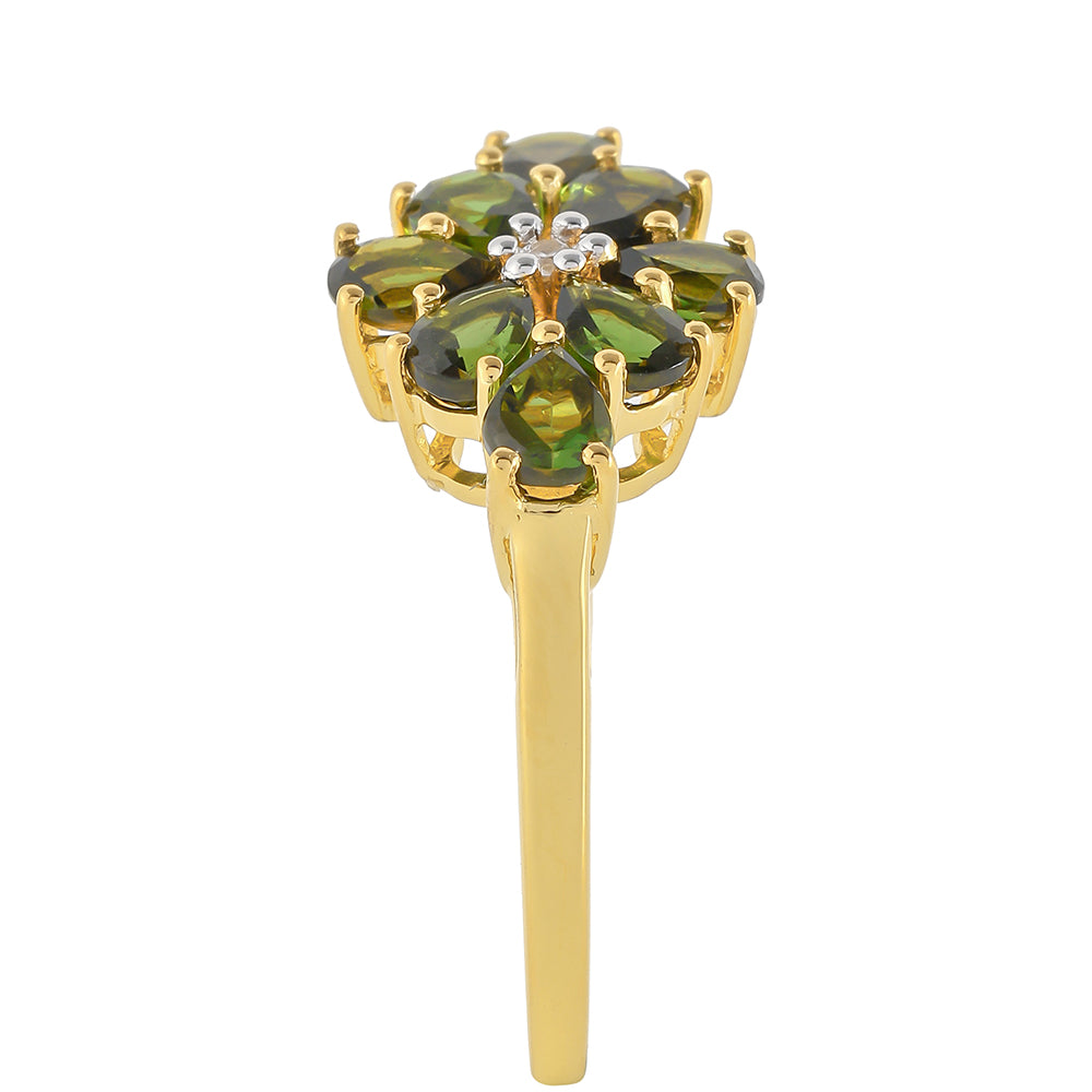 Anillo de Plata Bañada en Oro con Turmalina Verde y Zircón natural