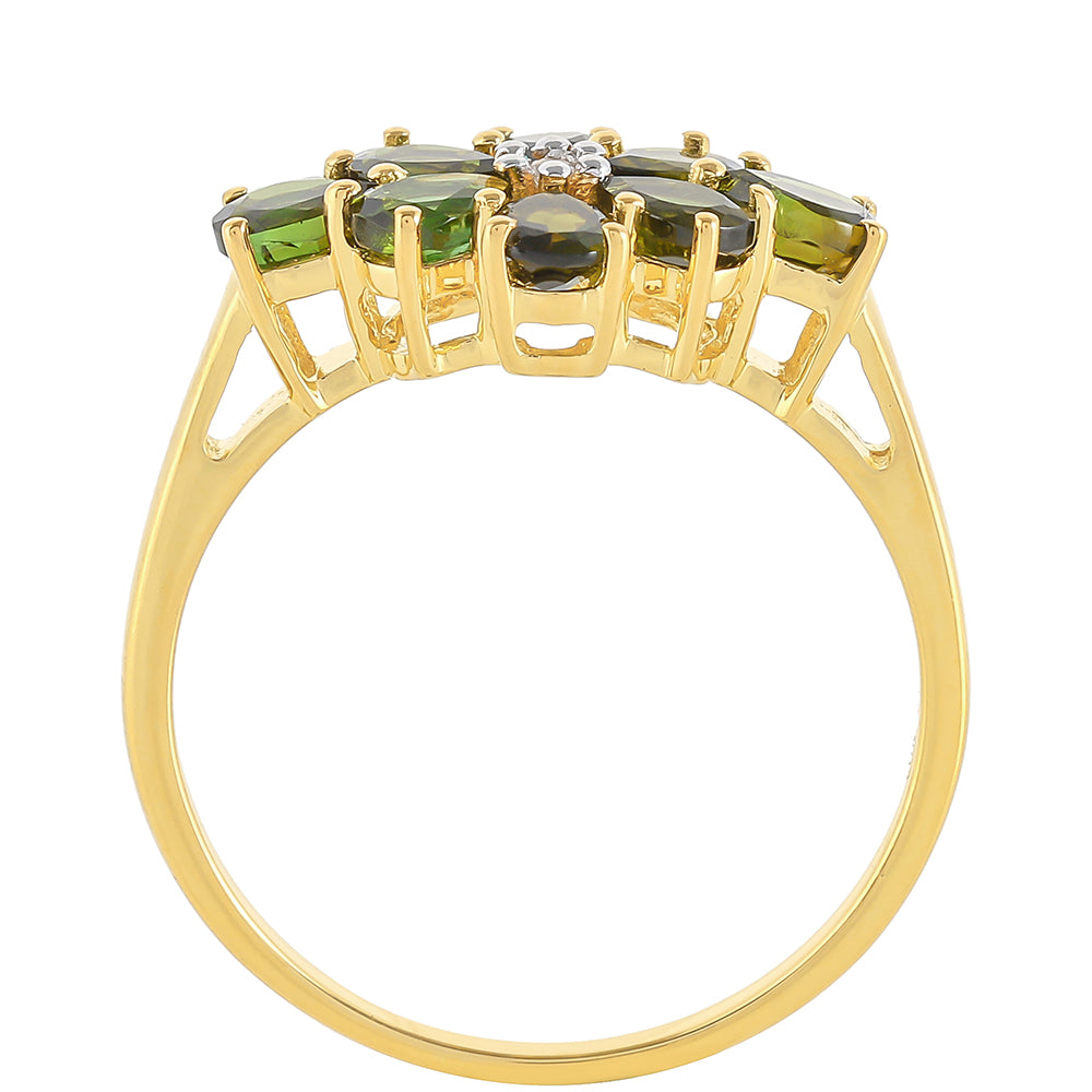 Anillo de Plata Bañada en Oro con Turmalina Verde y Zircón natural 4 