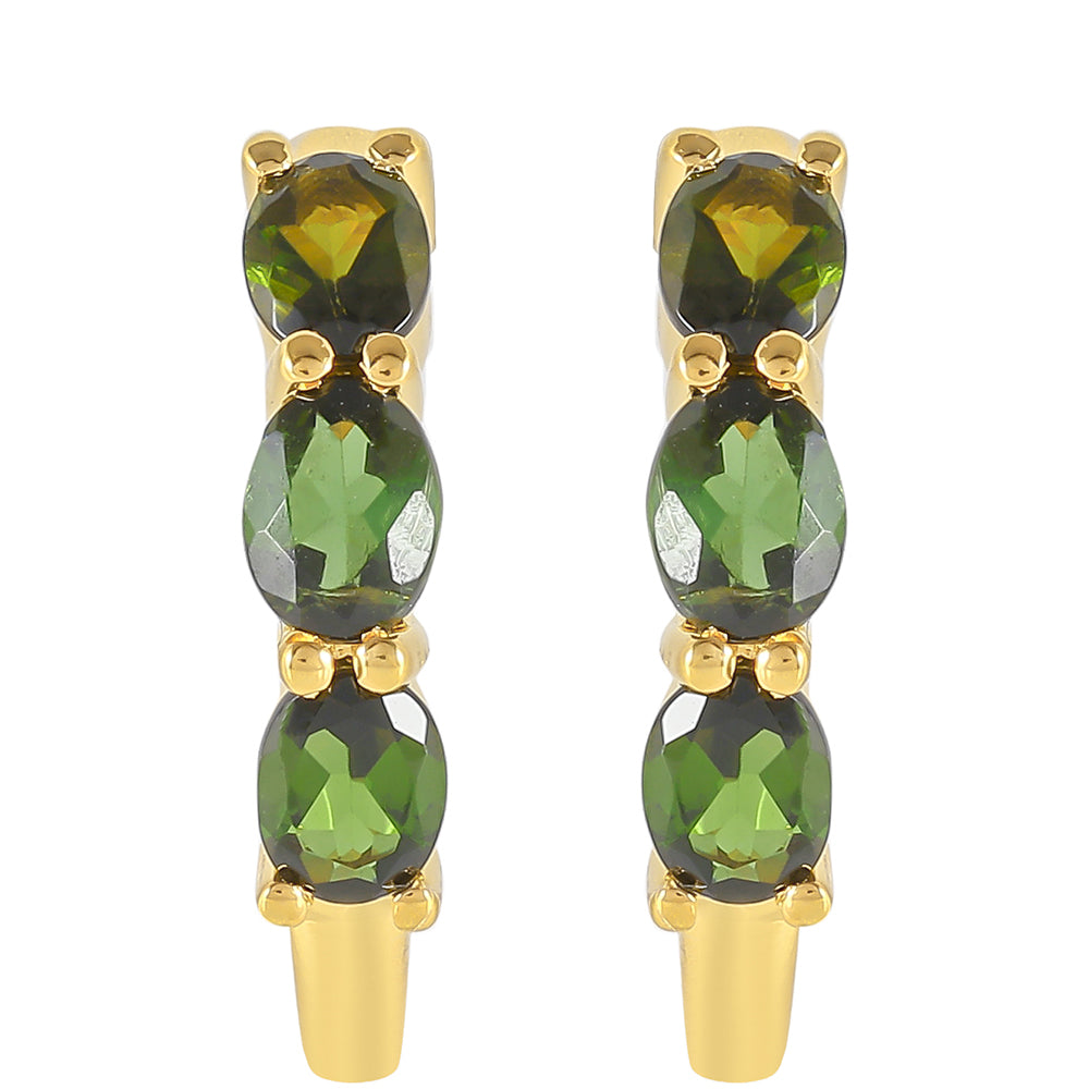 Pendientes de Plata Bañada en Oro con Turmalina Verde
