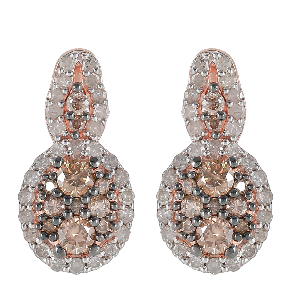 Pendientes de Plata Bañada en Oro Rosa con Diamante Champagne y Diamante blanco