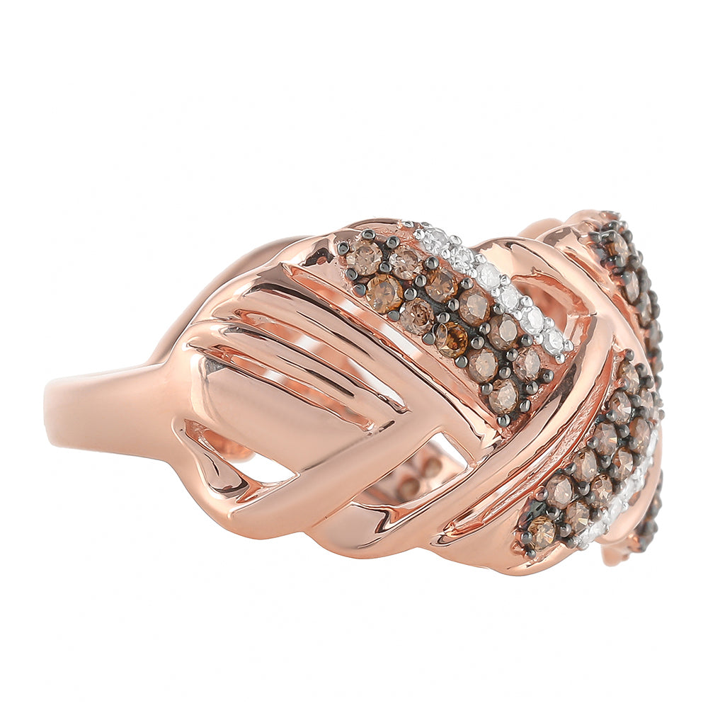 Anillo de Plata Bañada en Oro Rosa con Diamante Champagne y Diamante blanco