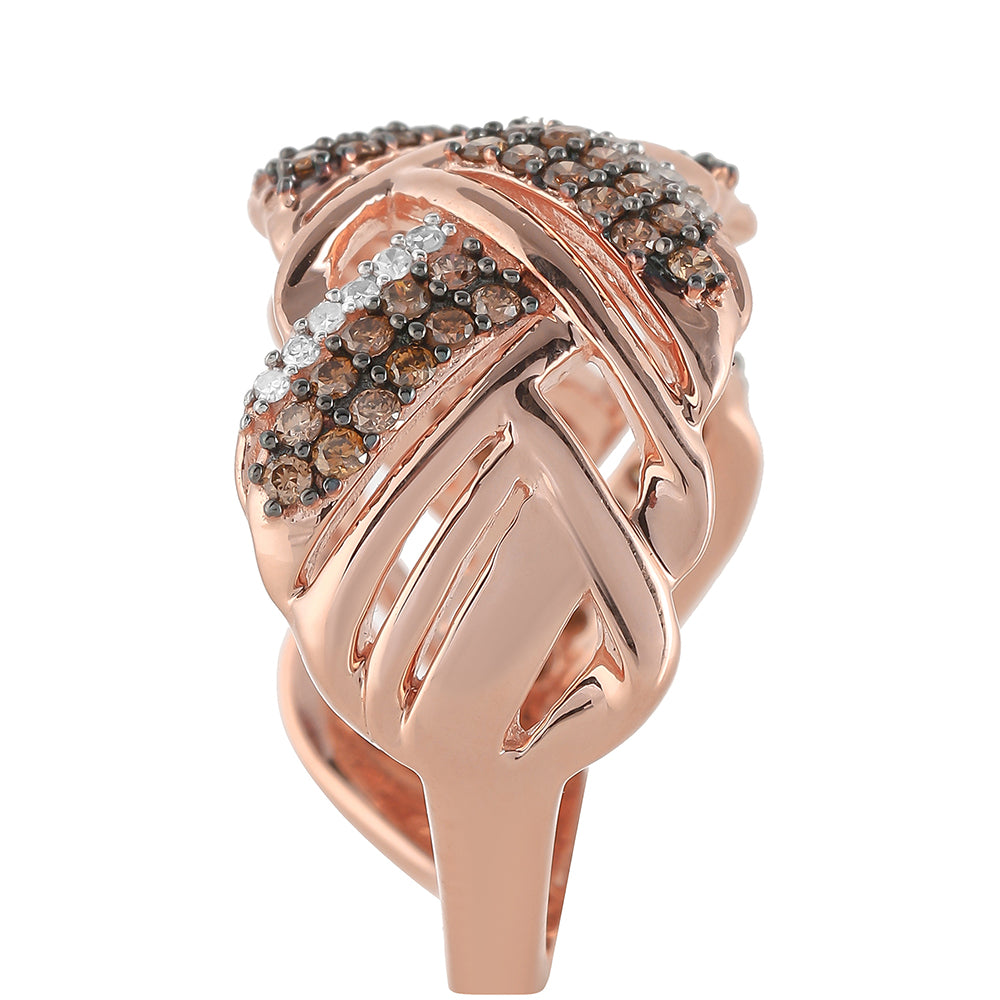 Anillo de Plata Bañada en Oro Rosa con Diamante Champagne y Diamante blanco