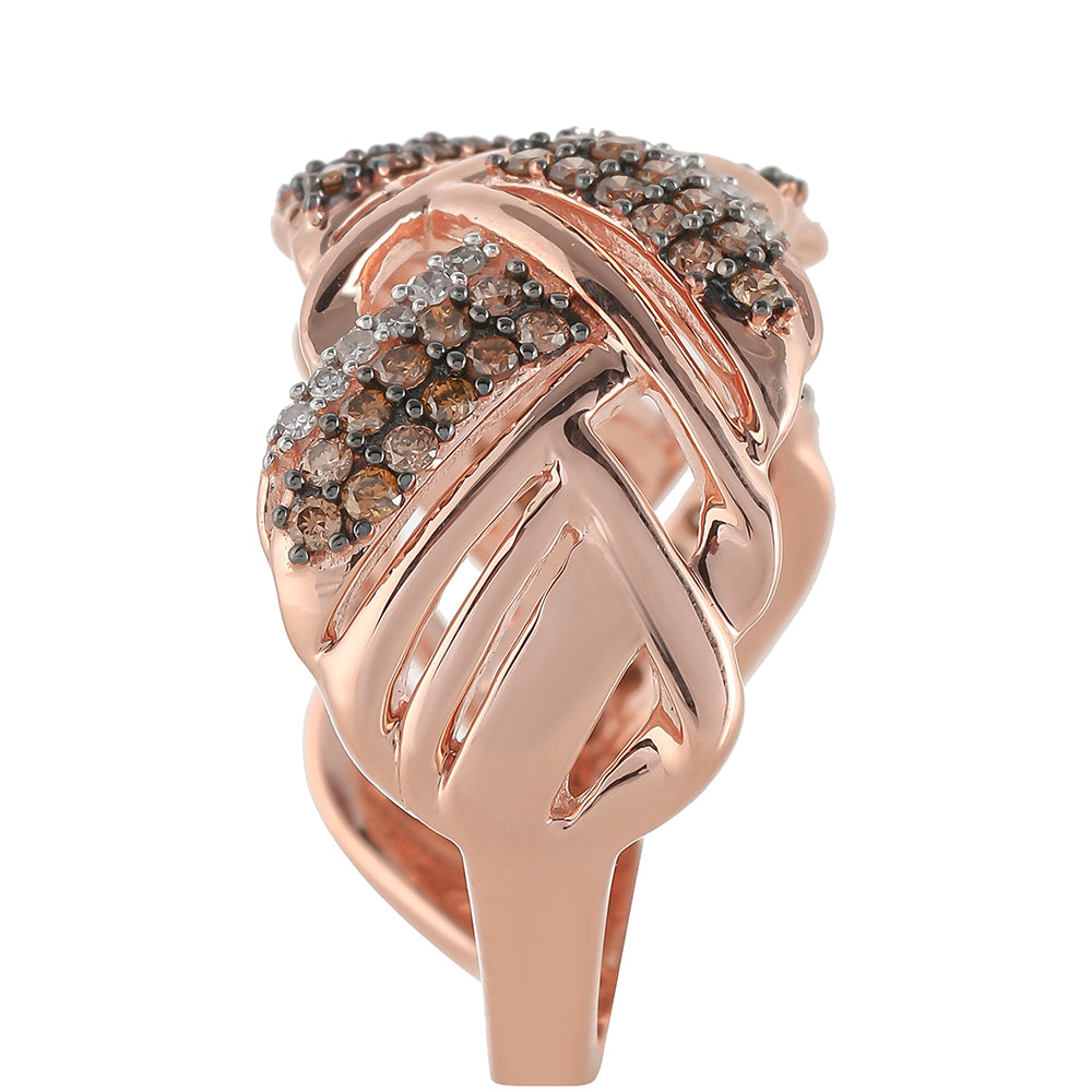 Anillo de Plata Bañada en Oro Rosa con Diamante Champagne y Diamante blanco 3 