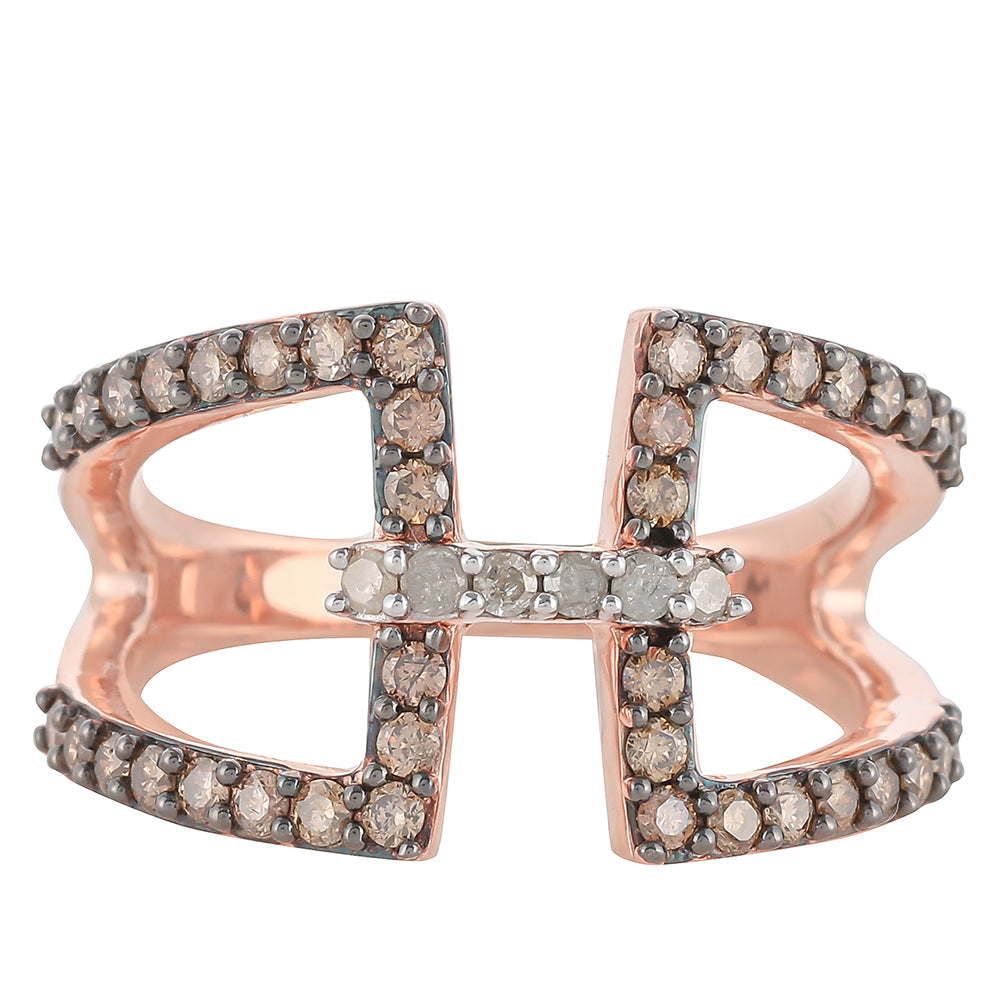 Anillo de Plata Bañada en Oro Rosa con Diamante Champagne y Diamante blanco