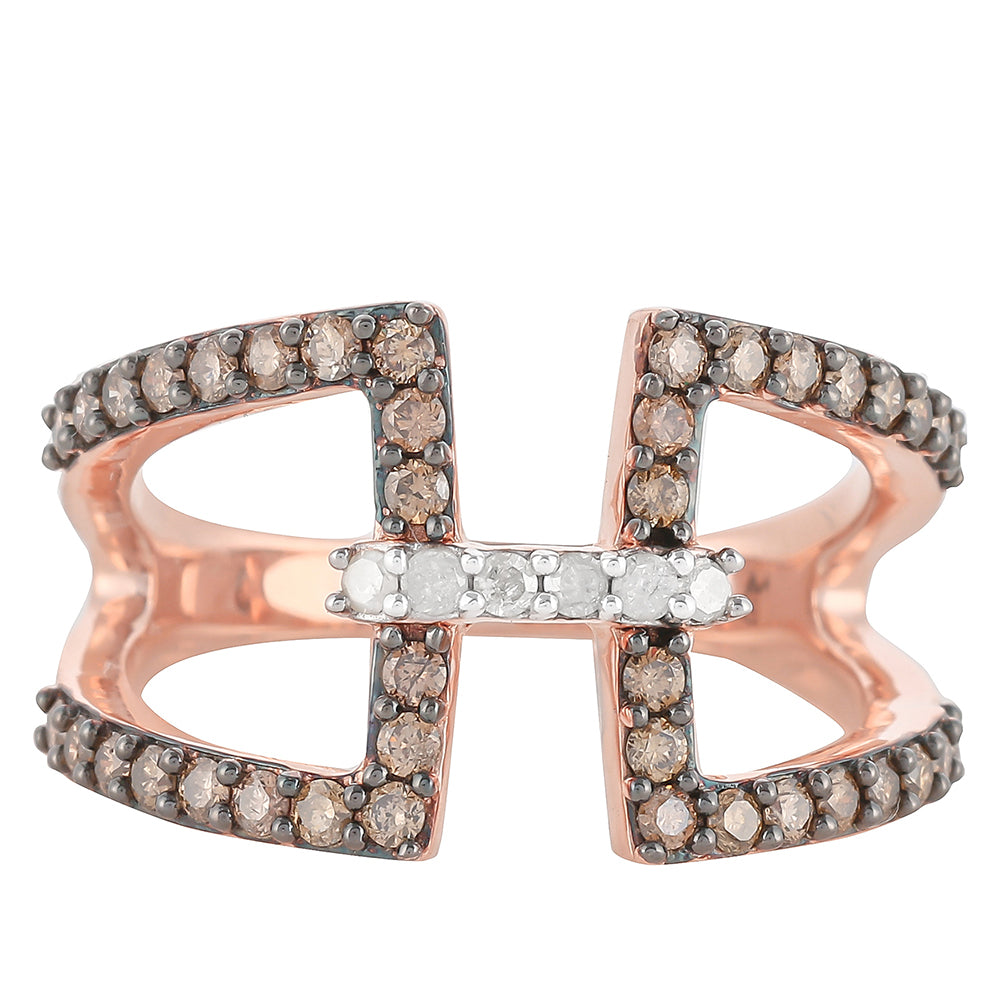 Anillo de Plata Bañada en Oro Rosa con Diamante Champagne y Diamante blanco 5 