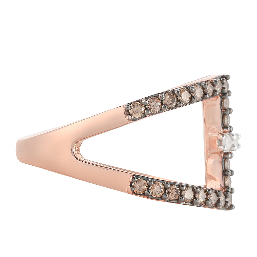 Anillo de Plata Bañada en Oro Rosa con Diamante Champagne y Diamante blanco