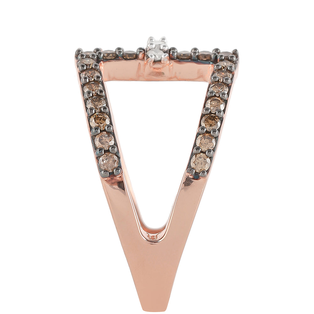 Anillo de Plata Bañada en Oro Rosa con Diamante Champagne y Diamante blanco