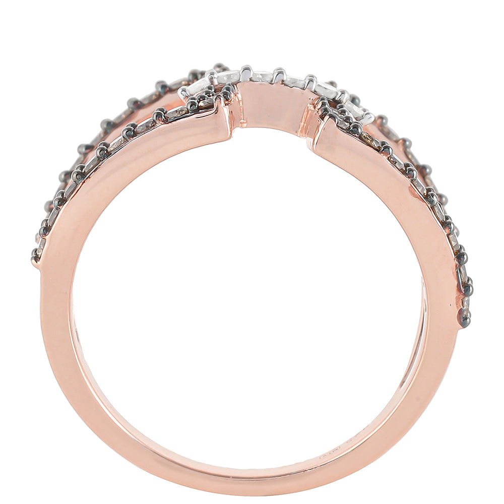 Anillo de Plata Bañada en Oro Rosa con Diamante Champagne y Diamante blanco 8 