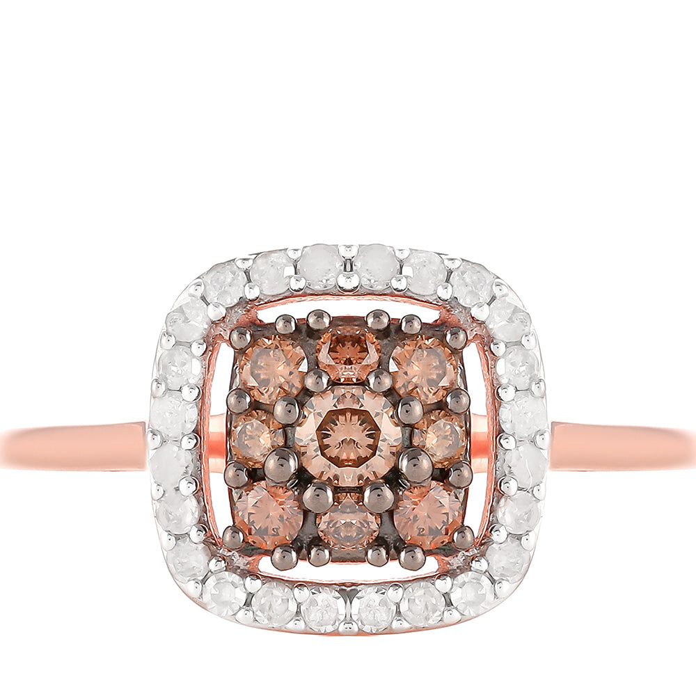 Anillo de Plata Bañada en Oro Rosa con Diamante Champagne y Diamante blanco 5 