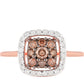Anillo de Plata Bañada en Oro Rosa con Diamante Champagne y Diamante blanco