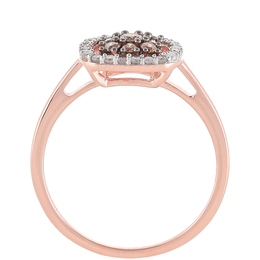 Anillo de Plata Bañada en Oro Rosa con Diamante Champagne y Diamante blanco