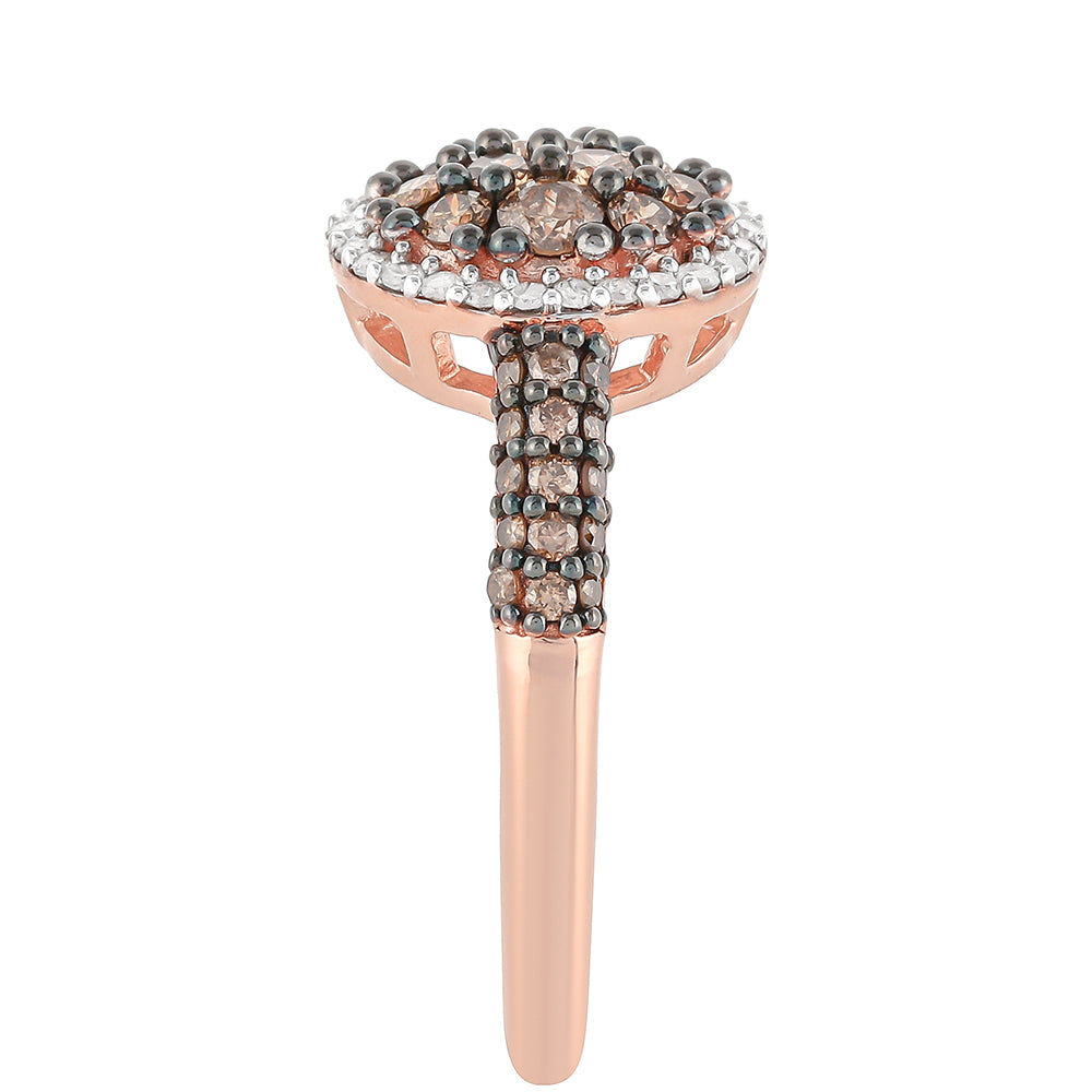 Anillo de Plata Bañada en Oro Rosa con Diamante Champagne y Diamante blanco 7 
