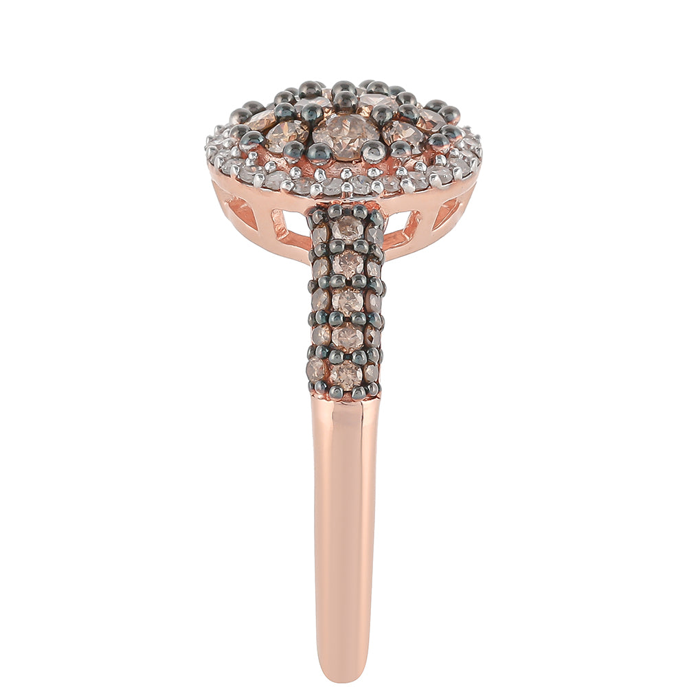 Anillo de Plata Bañada en Oro Rosa con Diamante Champagne y Diamante blanco