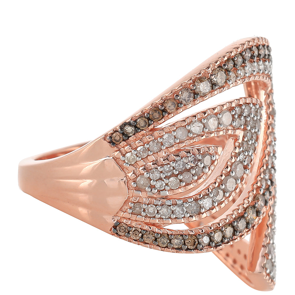 Anillo de Plata Bañada en Oro Rosa con Diamante Champagne y Diamante blanco