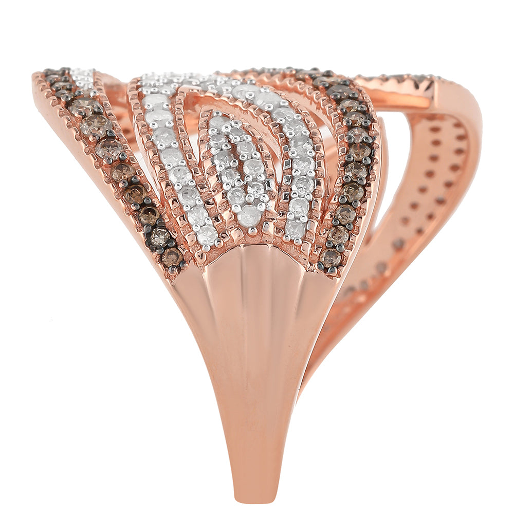 Anillo de Plata Bañada en Oro Rosa con Diamante Champagne y Diamante blanco