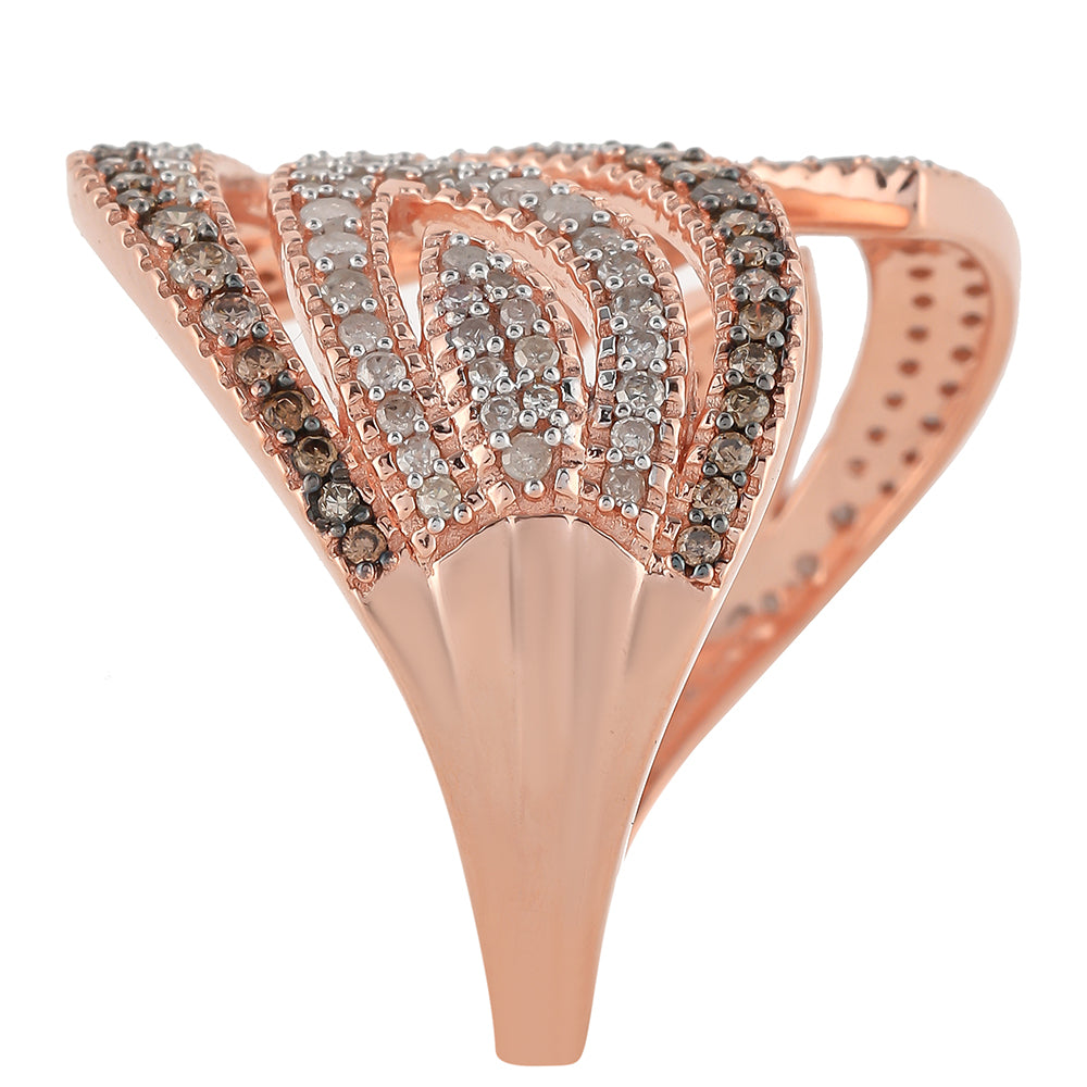 Anillo de Plata Bañada en Oro Rosa con Diamante Champagne y Diamante blanco