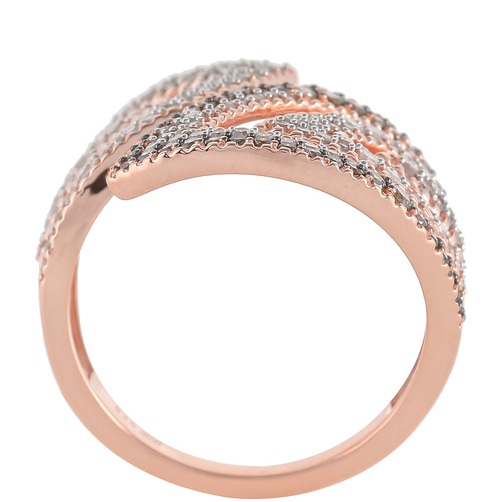 Anillo de Plata Bañada en Oro Rosa con Diamante Champagne y Diamante blanco 8 