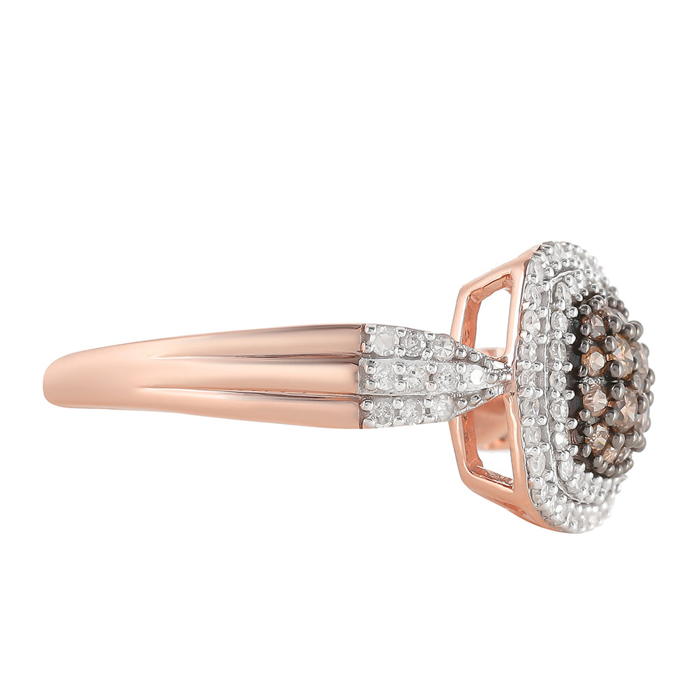 Anillo de Plata Bañada en Oro Rosa con Diamante Champagne y Diamante blanco 6 