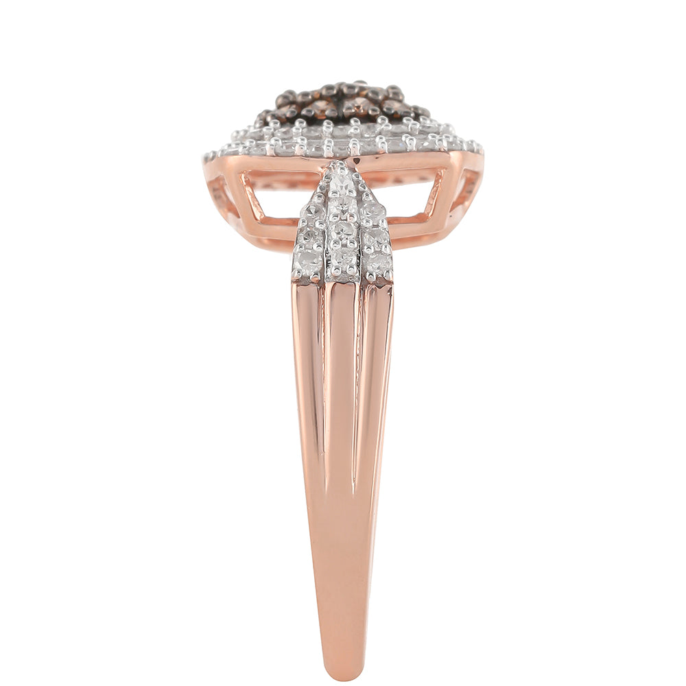 Anillo de Plata Bañada en Oro Rosa con Diamante Champagne y Diamante blanco