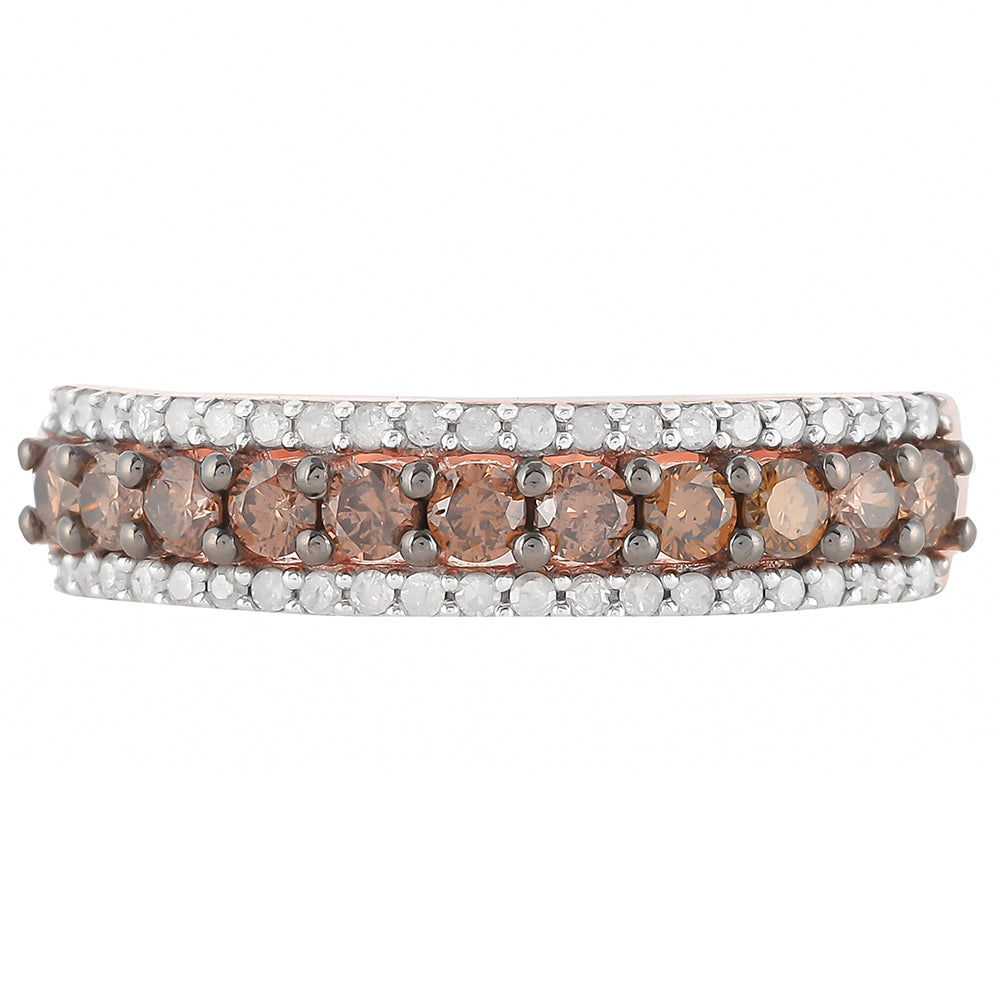 Anillo de Plata Bañada en Oro Rosa con Diamante Champagne y Diamante blanco