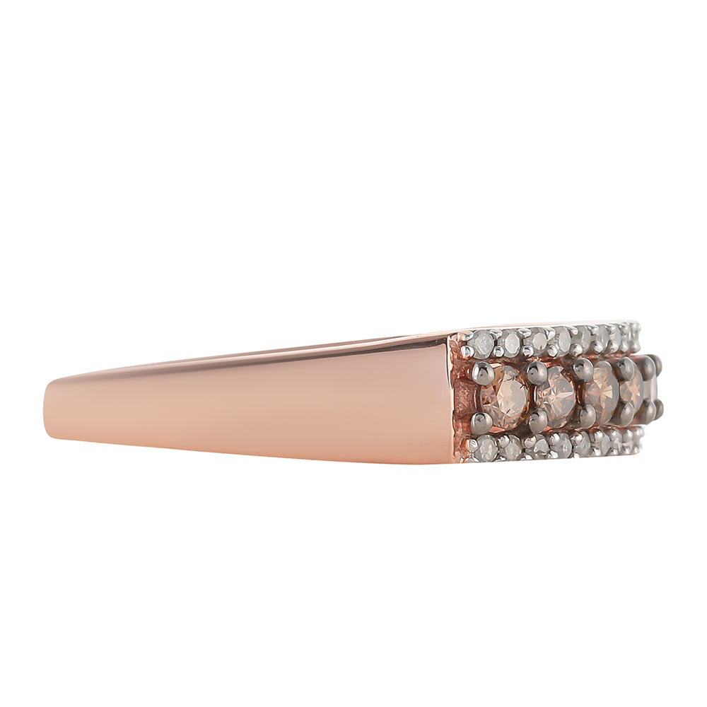Anillo de Plata Bañada en Oro Rosa con Diamante Champagne y Diamante blanco 2 