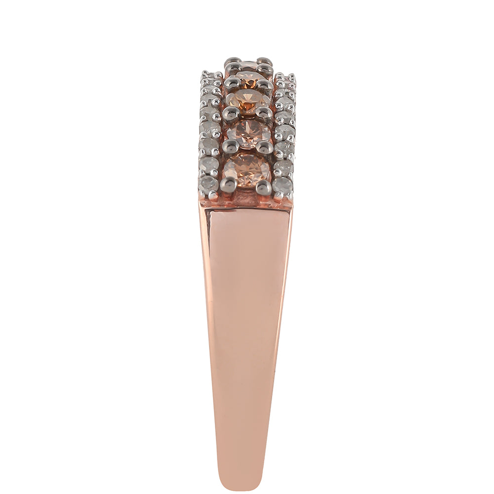 Anillo de Plata Bañada en Oro Rosa con Diamante Champagne y Diamante blanco 3 