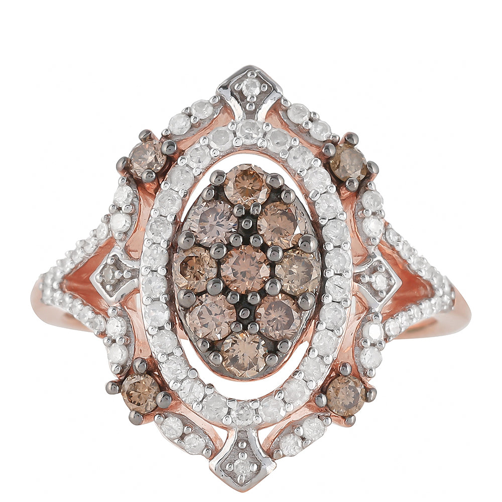 Anillo de Plata Bañada en Oro Rosa con Diamante Champagne y Diamante blanco 1 