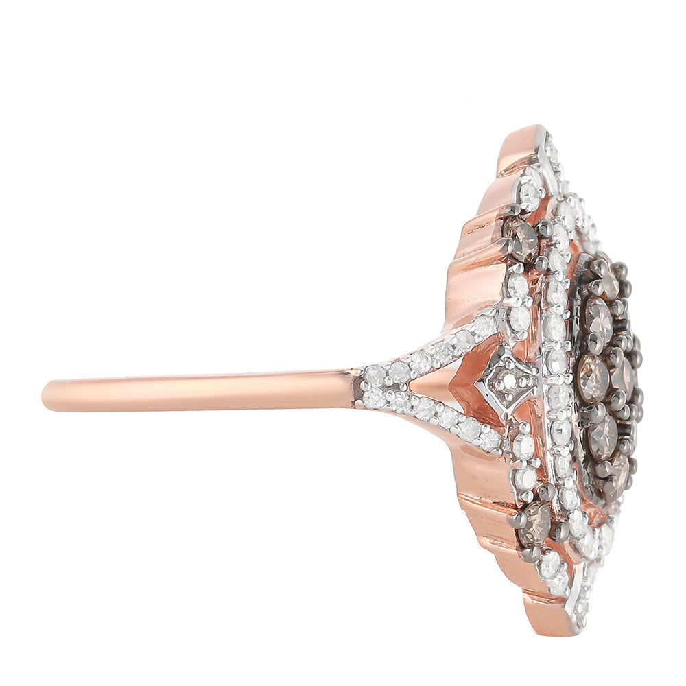 Anillo de Plata Bañada en Oro Rosa con Diamante Champagne y Diamante blanco 6 