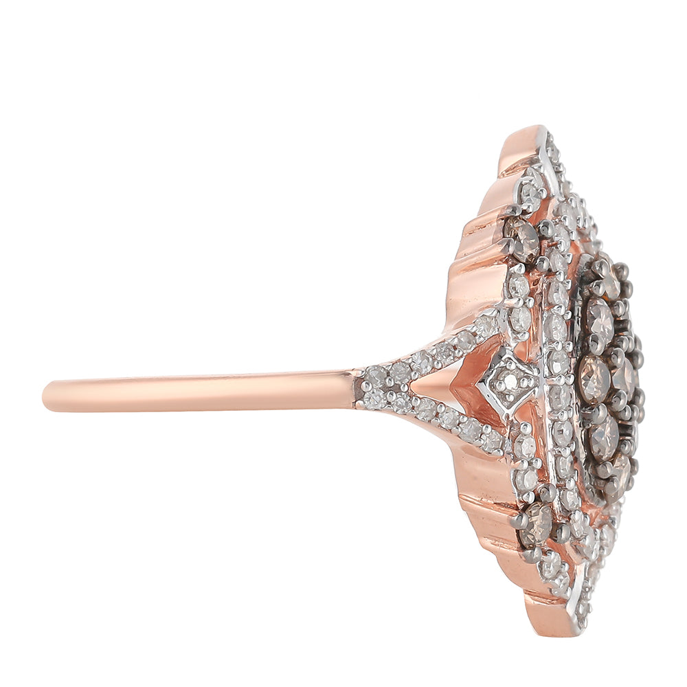 Anillo de Plata Bañada en Oro Rosa con Diamante Champagne y Diamante blanco 3 