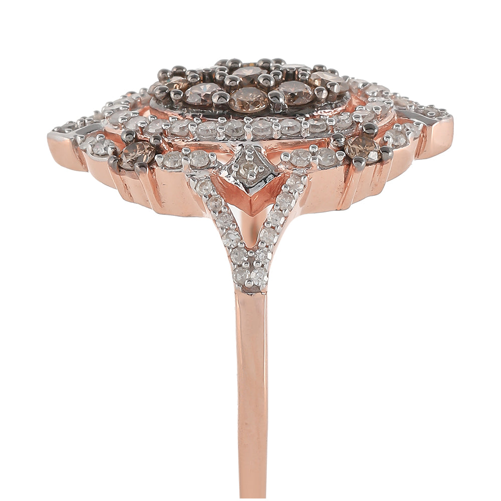 Anillo de Plata Bañada en Oro Rosa con Diamante Champagne y Diamante blanco