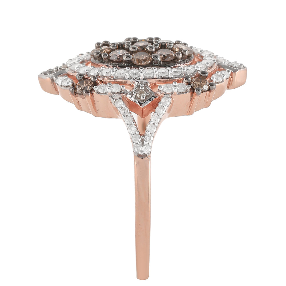 Anillo de Plata Bañada en Oro Rosa con Diamante Champagne y Diamante blanco