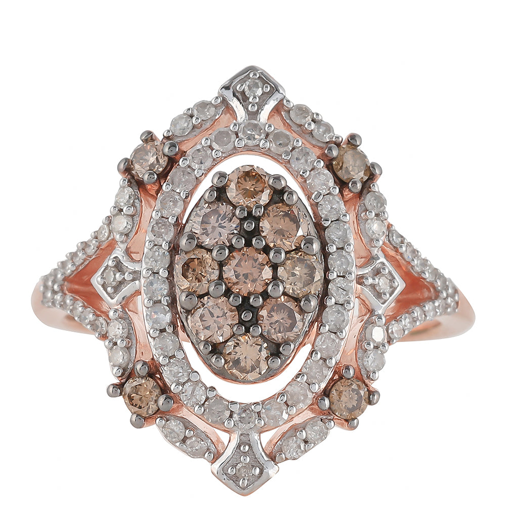 Anillo de Plata Bañada en Oro Rosa con Diamante Champagne y Diamante blanco