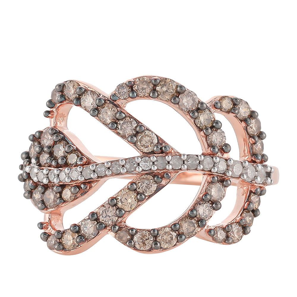 Anillo de Plata Bañada en Oro Rosa con Diamante Champagne y Diamante blanco 1 