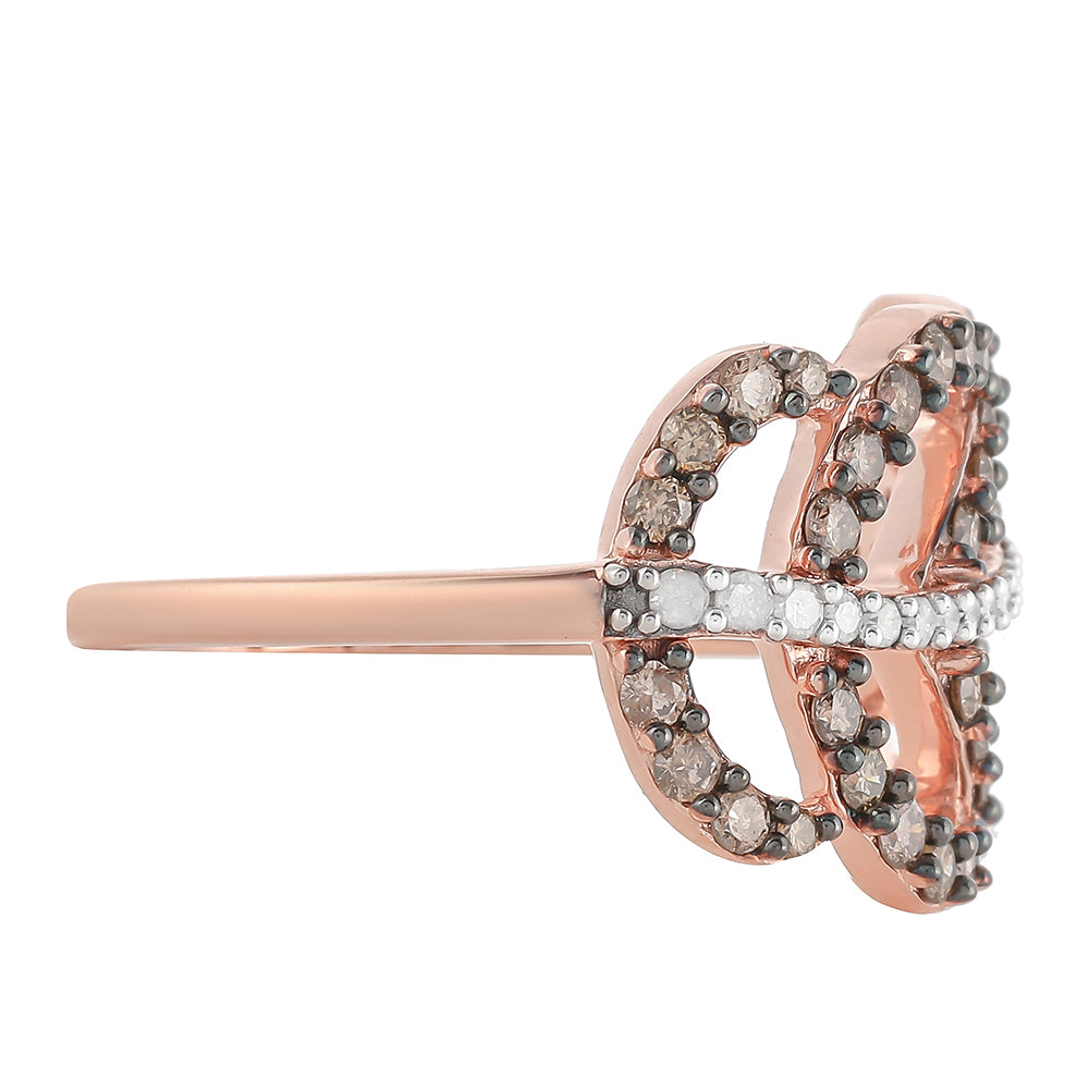 Anillo de Plata Bañada en Oro Rosa con Diamante Champagne y Diamante blanco 6 