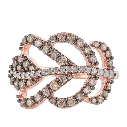 Anillo de Plata Bañada en Oro Rosa con Diamante Champagne y Diamante blanco