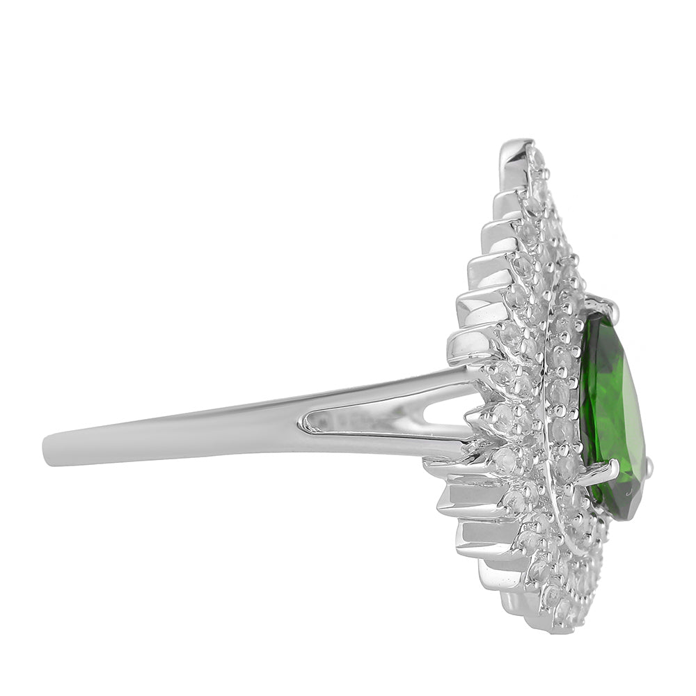 Anillo de Plata con Diópsido de Cromo y Topacio Blanco 2 