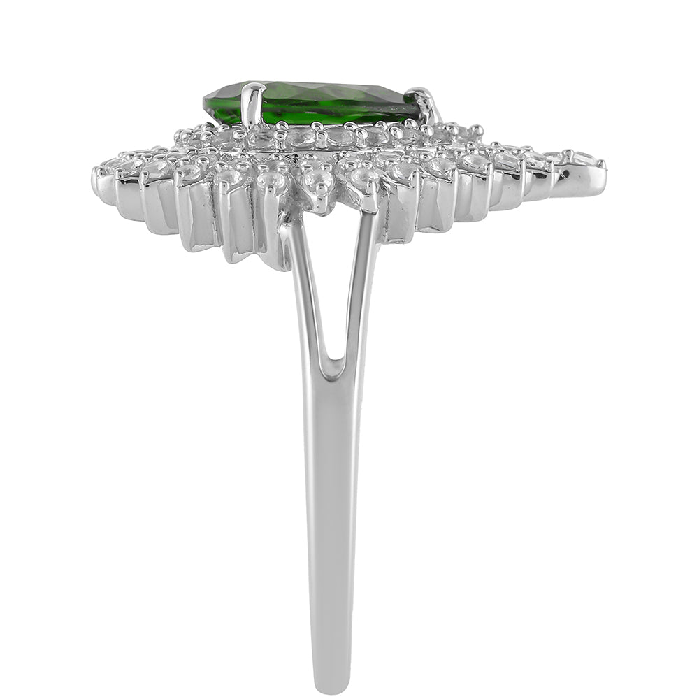 Anillo de Plata con Diópsido de Cromo y Topacio Blanco 3 