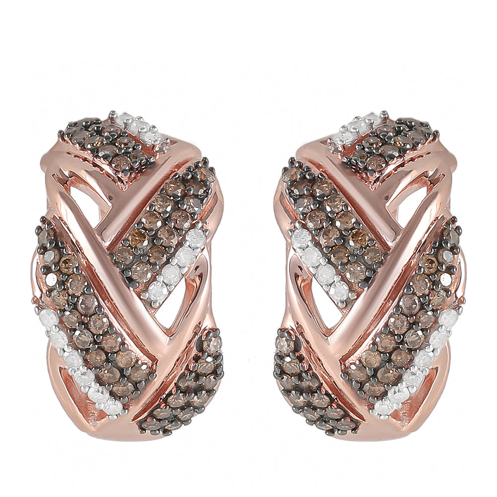 Pendientes de Plata Bañada en Oro Rosa con Diamante Champagne y Diamante blanco 3 