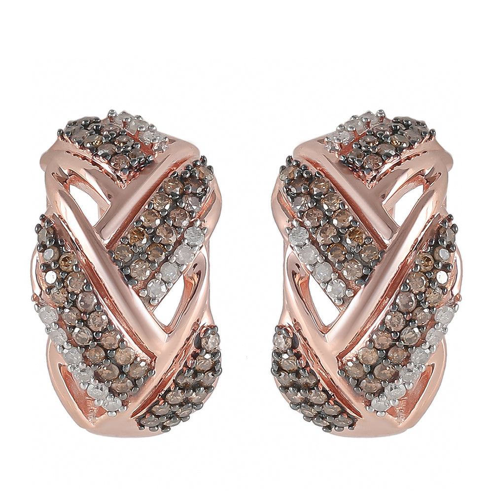 Pendientes de Plata Bañada en Oro Rosa con Diamante Champagne y Diamante blanco